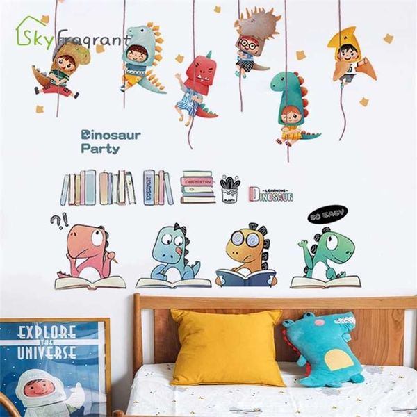 Grandi adesivi murali Combinazione di dinosauri carini Casa autoadesiva Decorazione camera dei bambini Camera da letto per bambini Decorazione studio Adesivo 211102