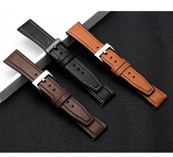 

suitable for smart watch silicone leather pin buckle strap black brown tan 22mm