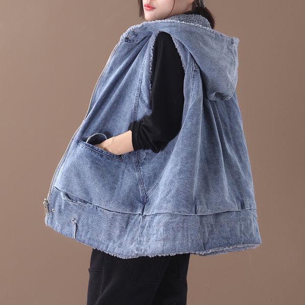 

women's vests loose winter in a thick hoodie two wearing sleeveless waistband jacket casual vest warm college solid zipper wqp5, Black;white