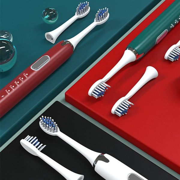 

smart electric toothbrush with 6 heads white red green automatic brush oral health care