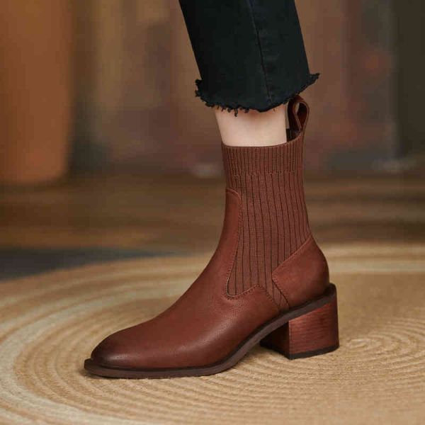 

dress shoes botas de tornozelo feminino couro natural 22-26cm vaca superior + voar botas malha sapatos vintage lÃ£ grossa curtas plcl, Black