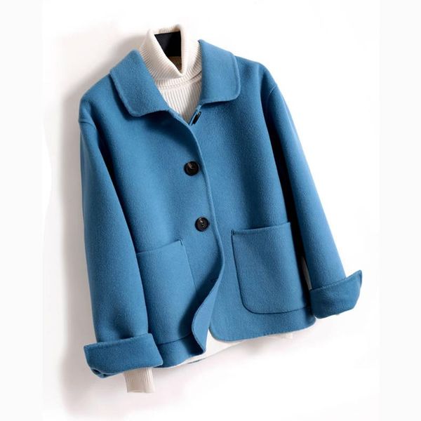 

women's wool & blends autumn vintage coats womens fashion short paragraph cashmere casual single breasted long sleeve jacket, Black