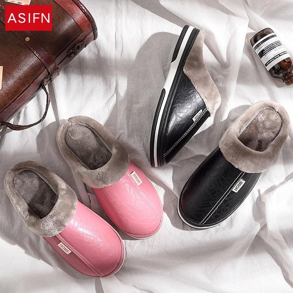 

wholesale waterproof cotton woman winter pu indoor couple warm large size slippers mt-2801-01, Black