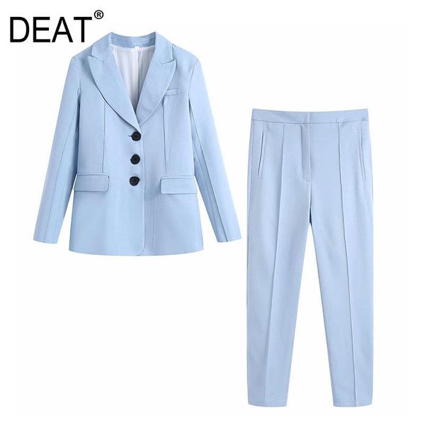 

women's two piece pants [deat] 2021 spring fashion tide single-breasted solid color loose blazer high waist women two-piece suit 13q430, White