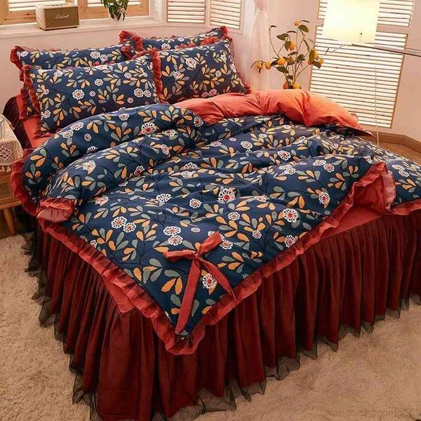 

home fashions romantic peony floral quilt bedding ruffles duvet cover bedskirt pillowcases 160x200cm size 4pcs bed set