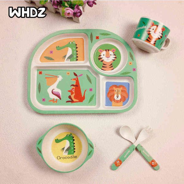 Cartoon Bambus Faser Baby Fütterung Platte Kinder Geschirr Tablett Teller Schüssel Gabel Löffel Tasse Essen Ausbildung Geschirr Set Kinder Geschenk g1221