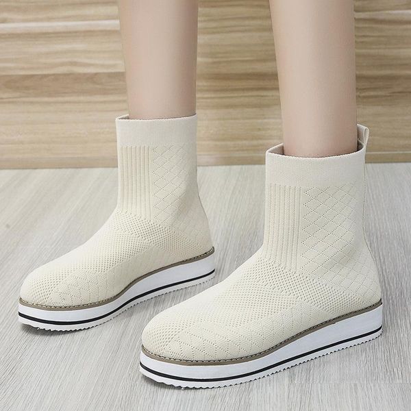

boots socks shoes women thick-soled short female casual solid knitted ladies 2021 autumn winter large size for woman, Black