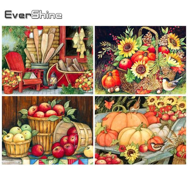 

diamond painting evershine embroidery pumpkin 5d diy autumn landscape cross stitch mosaic home decoration