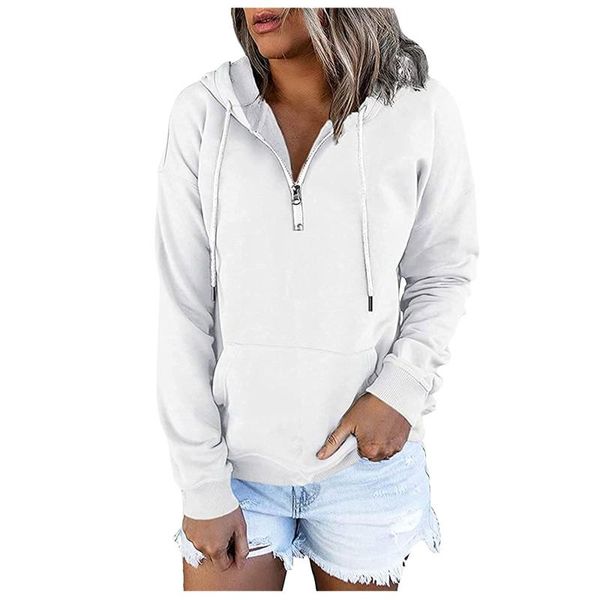 

women's blouses & shirts zipper clothes pocket sweatshirts long sleeve casual female pullover western style fashion vintage ladies, White