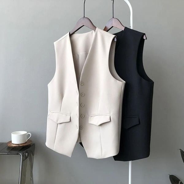 

women's vests summer v-neck suits vest women elegant office workwear waistcoat single breasted sleeveless slim blazer veste femme autum, Black;white