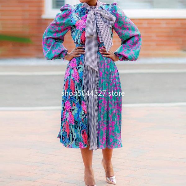 

style classic african dresses for women design bazin long sleeve midi dress lady africa clothing pleated ethnic, Red