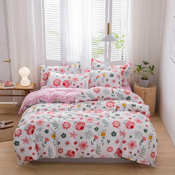 

bedding sets pink flower set simple duvet cover sheet with pillowcase full  size kids adults bedclothes