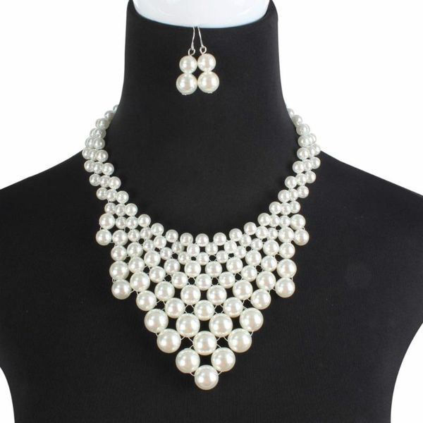 

earrings & necklace fashion hyperbple beaded nacklace and for women handmade set ethnic vintage wedding pearl jewelry sets, Silver