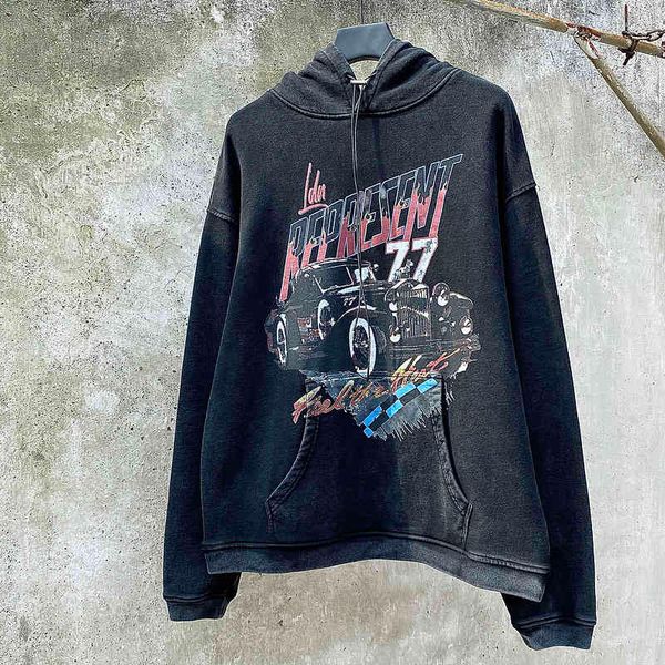 

men's hoodies & sweatshirts fw represent streetwear hoodie of men's women 1:1 quality oversize vintage printing car pullovers jers, Black