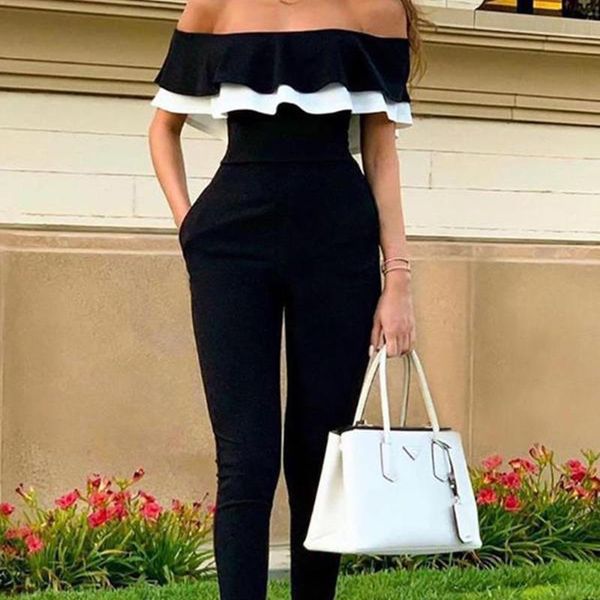 

gym clothing summer jumpsuit off shoulder plus size overalls for women designer bodycon ladies black jumpsuits rompers tube combinaison femm, White;black