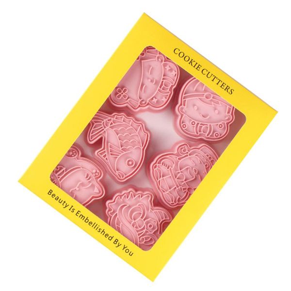 

set/6pcs chinese year biscuit mold 3d stamped cookie cutters baking moulds