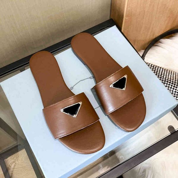 

luxury designer womens slide slippers fashion elegant solid color leather flat slipper ladies rubber sandals heatshoes, Black