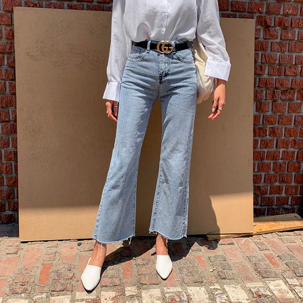 

jeans vintage blue button fly loose leg denim women fall round casual high street women's brim pants