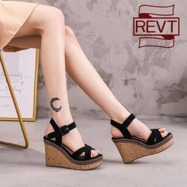

style womens high-heeled sandals fashion muffin shoes thick bottom waterproof platform, Black