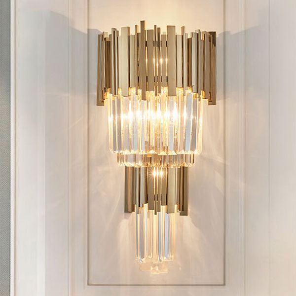 Modern Crystal Wall Lamp Gold Sconce Luzes AC110V 220V Moda Luuste Lustra Lustração Luminárias do Quarto Mirror Mirror Farol