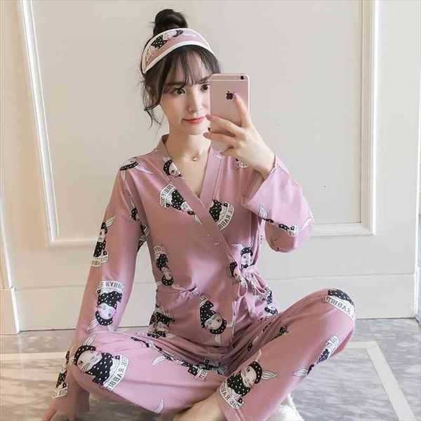 

fashion japanese style kimono cotton womens sleepwears long sleeve pajamas suit casual set two piece homewear loungewear, Black;red