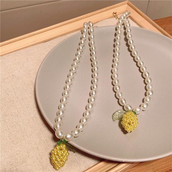 

korean retro creative geometric beaded fruit pendant pearl necklace for women girls party jewelry accessories gift necklaces, Silver