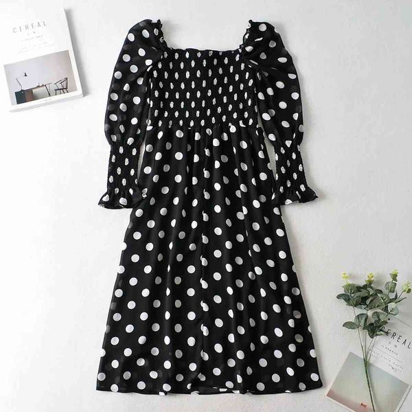 

long sleeve designer women es clothing a line fashion with thin one-word collar polka dot print slit black, Black;gray