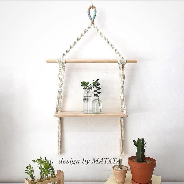 

boho macrame wall hanging shelf woven tassel wood organizer shelves floating hanger plant rack tapestry home decor tapestries