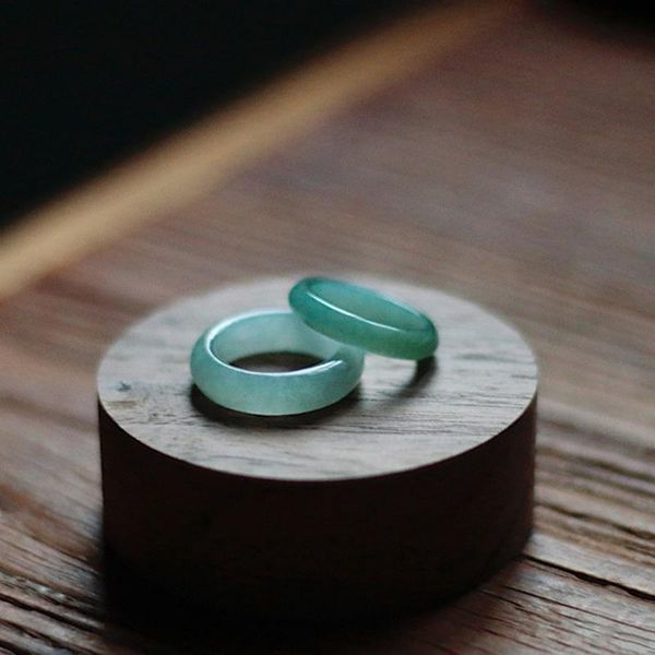 

cluster rings natural jadeite hand carved jade ring fashion boutique jewelry men's and women's youqing floating flower, Golden;silver