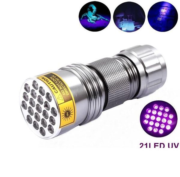 100pcs-New UV Ultra Violet 21 LED Torcia Mini Blacklight Alluminio Torch Light Lamp