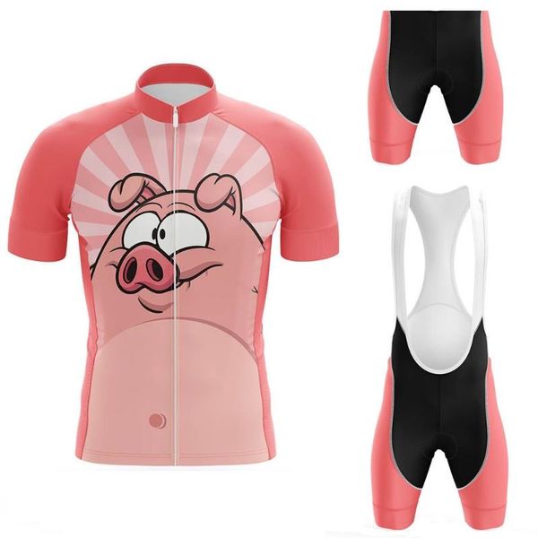 

racing sets 2021 funny pig cycling jersey set pink clothing women's road bike suit bicycle bib shorts mtb clothes maillot culotte, Black;blue