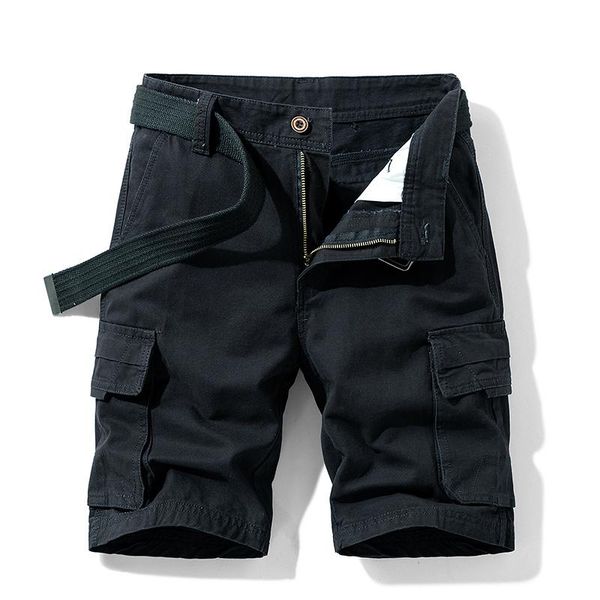 

men's shorts hxq belted summer thin 5 division short trousers, straight leg loose cotton multi-pocket casual cropped, White;black