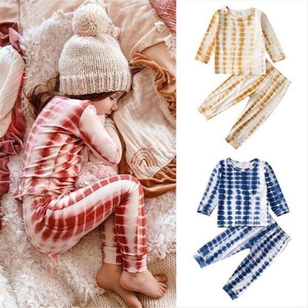 

2pcs kid baby girl boy gradient printing clothes autumn spring long sleeve pullover t shirt pants tie dye outfit, White