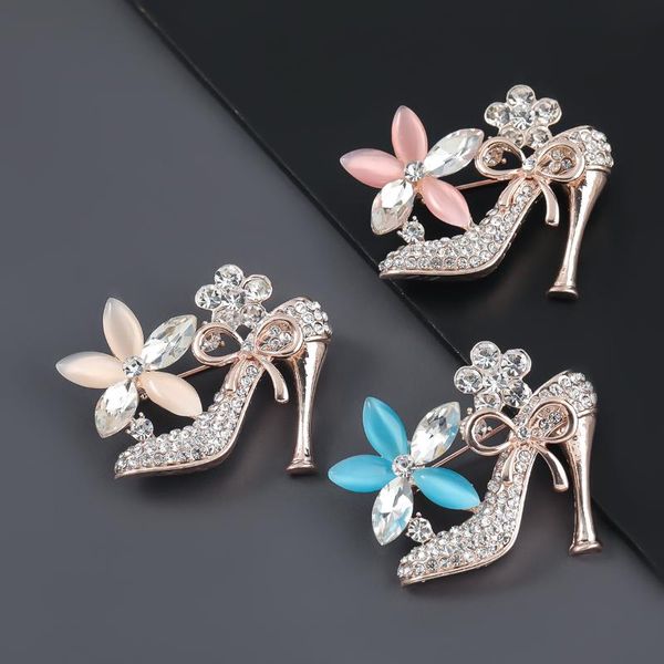 Pins, broches moda metal strass flor sapatos de salto alto broche feminino pin criativo corsage jóias acessórios