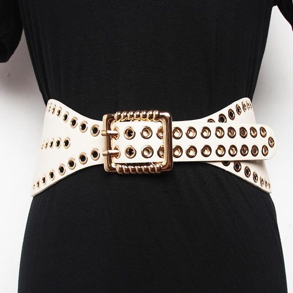 

belts punk style fashion wide pu waist belt hole women clothing decoration dress shirt coat high faux leather long, Black;brown