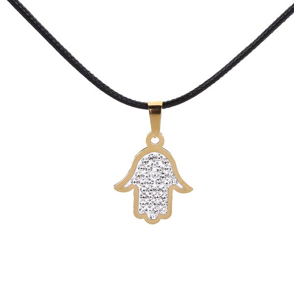 

10PC Stainless Steel Jewelry Crystal Charm Hamsa Hand of Fatima Pendant Chain Gold Silver Color Palm Necklaces For Men Women Gifts