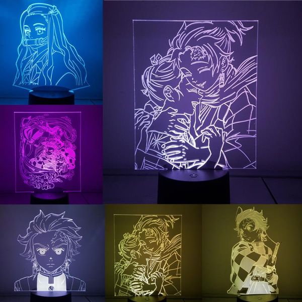 

night lights table lamp demon slayer anime 3d led light action figures color changing kamado nezuko tanjirou lampara visual base