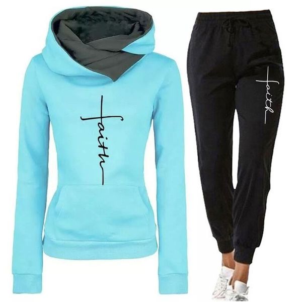 

2pcs sport suit fitness women's tracksuits hooded pullover sweatpants sweatshirt casual pants sets sportswear female suits 211105, White