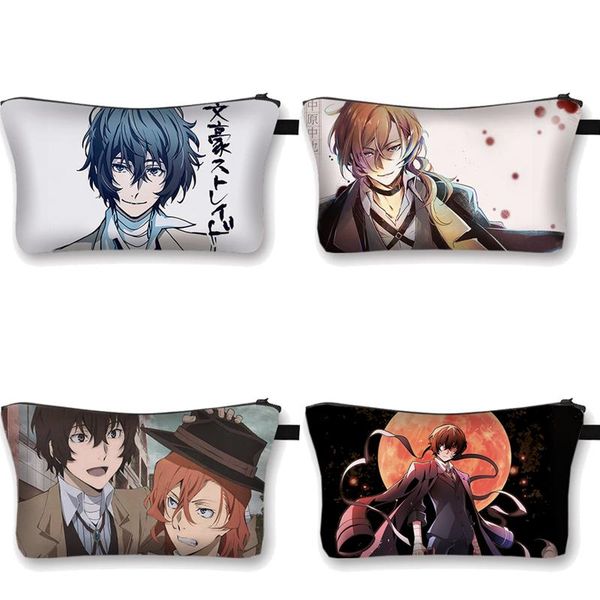 

bungou stray dogs cosmetic cases women men large capacity pouchs atsushi dazai chuya storage bags fashion makeup &