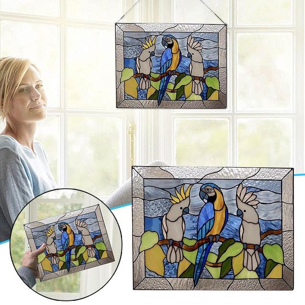 

window stickers stained glass panel hangings 3 parrots acrylic home decor pendant with chain handcrafted wall andf889