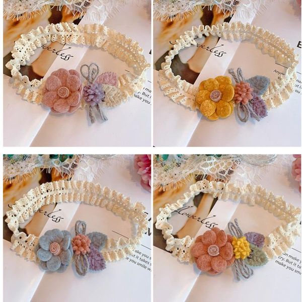 

hair accessories 10pcs/lot handmade woolen felt camellia fabric flower leaf elastic headband for kids girl spring autumn, Slivery;white