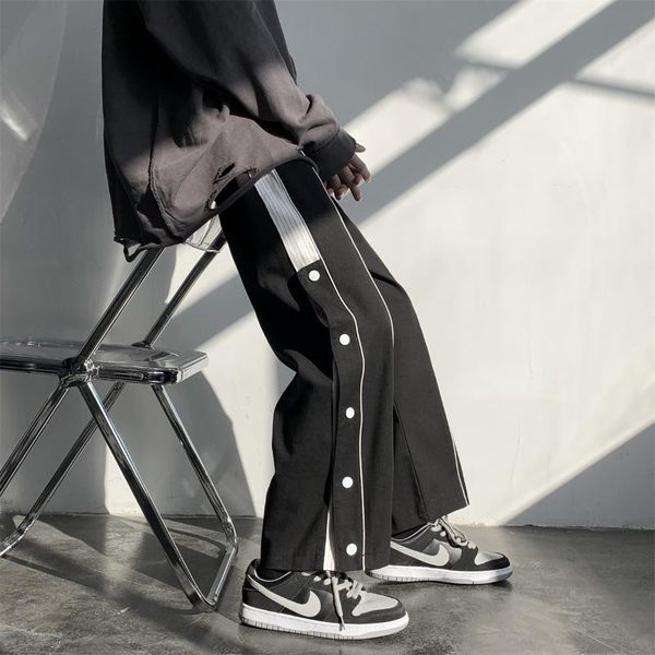 

men's pants basketball loose straight wide leg summer thin korean fashion casual sports sweatpants, Black