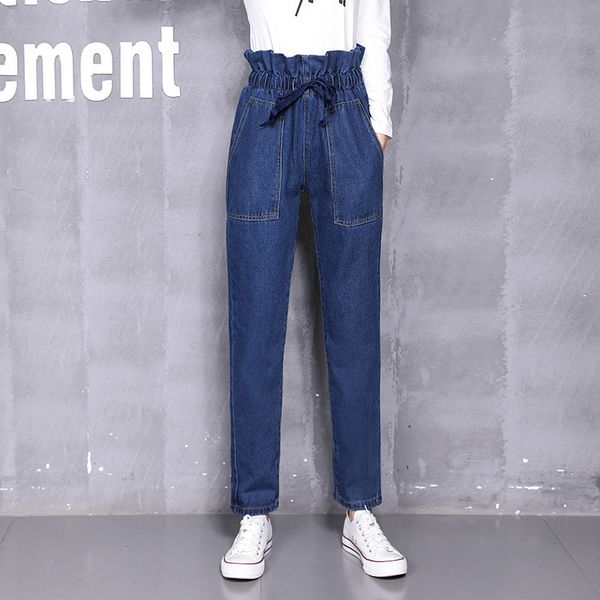 Pantaloni stile harem in denim da donna Jeans stringati vintage larghi a vita alta fidanzato taglie forti caviglia per ragazza primaverile 210428