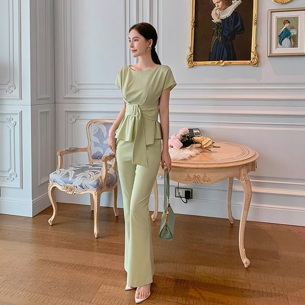

women's two piece pants 2021 summer women office work casual 2pcs sets sheer off shoulder ruffle and slim ladies ol styles, White