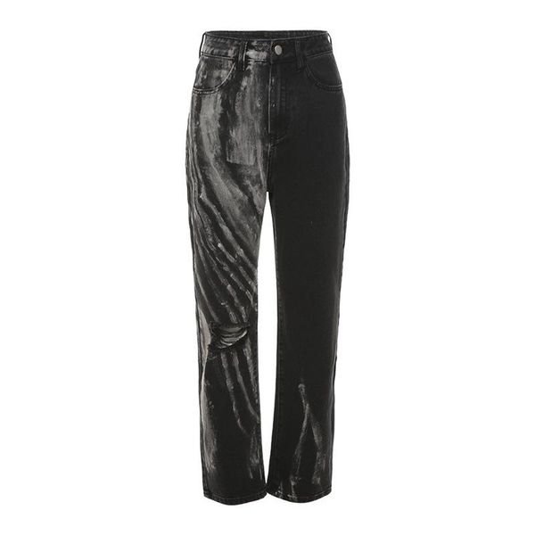 

women's jeans y2k ripped denim trousers women summer medium waist korean fashion vintage print streetwear straight pants 2021, Blue