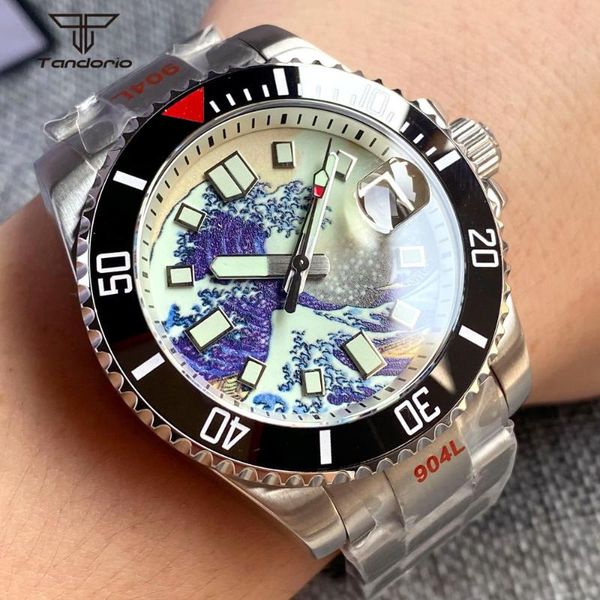 

wristwatches green luminous kagawana dial automatic men's watch nh35a movement cyclops auto date screw crown sapphire crystal oyster br, Slivery;brown