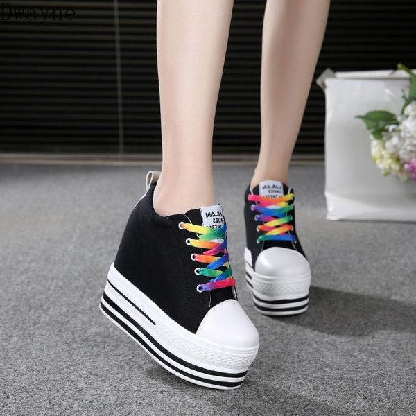 

dress shoes 2021 thick-bottomed muffin casual high-rise canvas, Black
