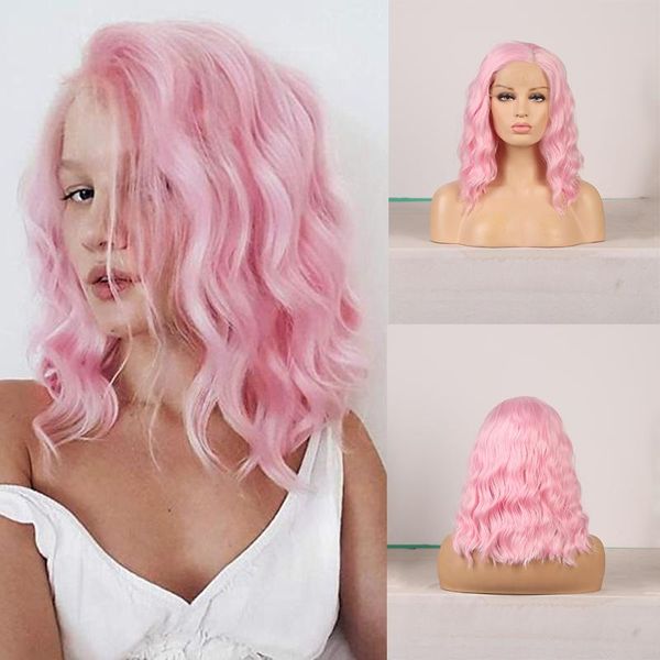 

synthetic wigs aimeya lace front wig for women natural wave short bob with side part pink shoulder length cosplay, Black