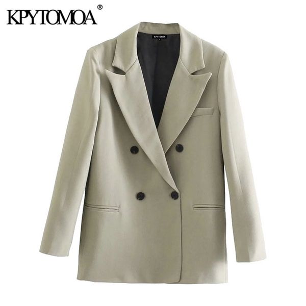 

women fashion double breasted loose fitting blazer coat vintage long sleeve pockets female outerwear chic veste 210421, White;black