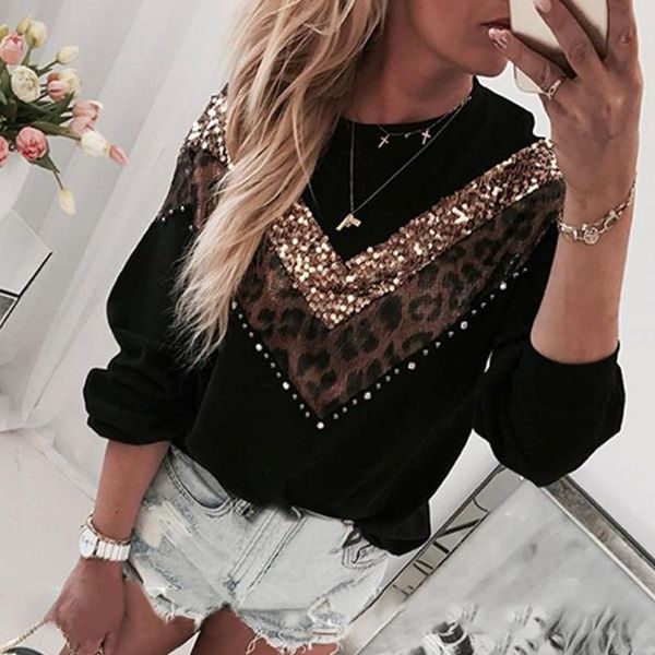 

women's sweaters jchb leopard print patchwork sweater plus size women long sleeve chic spring autumn tees femme ladies clothes, White;black
